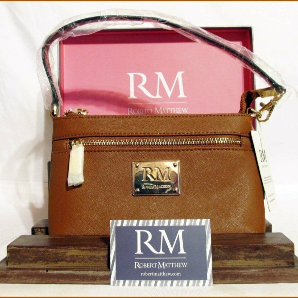NWT ROBERT MATTHEW SOPHIA SAFFIANO LEATHER 24K SHOUDLER CLUTCH BAG PURSE